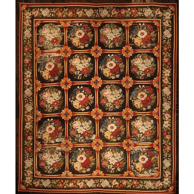 Antique Needlepoint Rug in Brown, Red and Green Floral Pattern For Sale In New York - Image 6 of 6