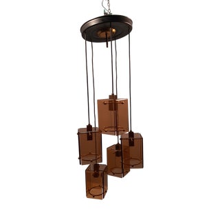 Brass & Orange Glass Chandelier by Gino Paroldo for Dinodei, 1960s For Sale