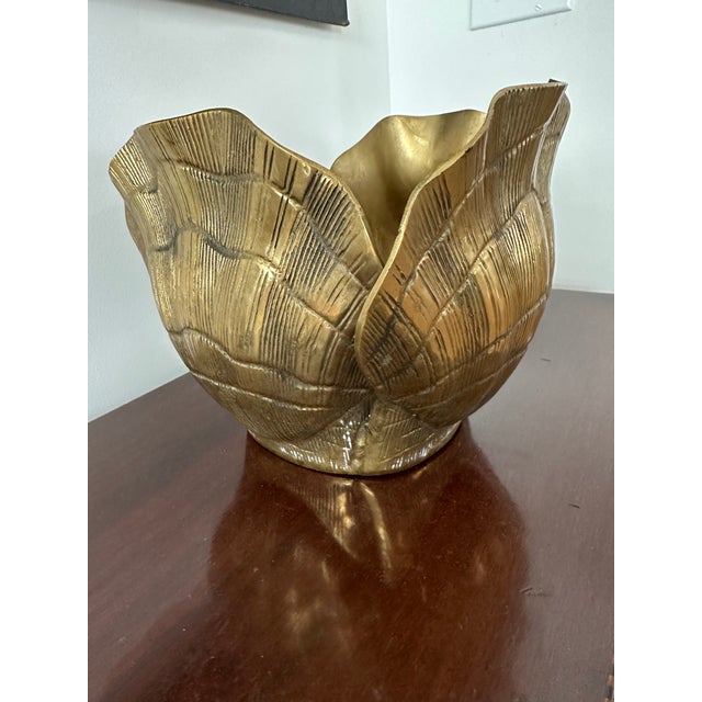 Hollywood Regency Vintage Mid-Century Brass Seashell Planter For Sale - Image 3 of 6