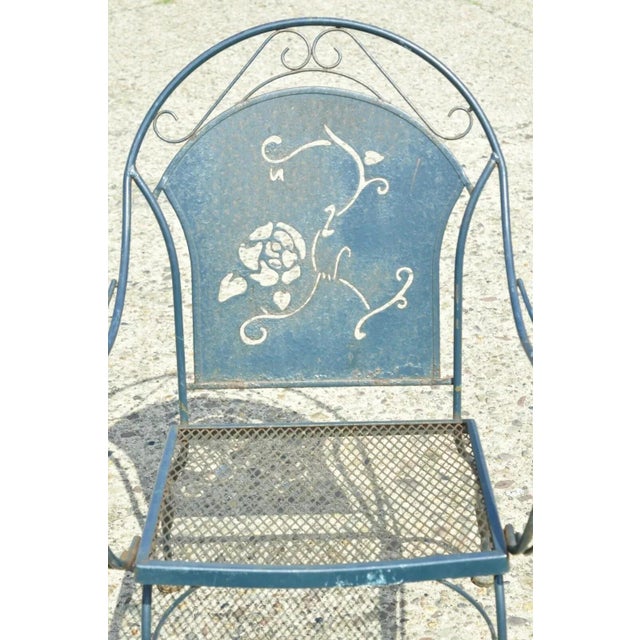 Modern Mid 20th Century Wrought Iron Pierced Rose Garden Patio Dining Chair For Sale - Image 3 of 12