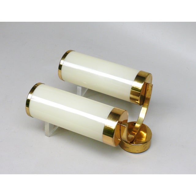 Beige Bauhaus Minimalist Wall Lights in Brass and Glass Cylinder, 1930s, Set of 2 For Sale - Image 8 of 18