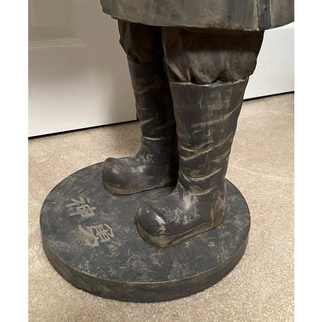 Rare Large Vintage “Terracotta” Warrior Butler Serving Tray Table Statue 37” For Sale - Image 10 of 11