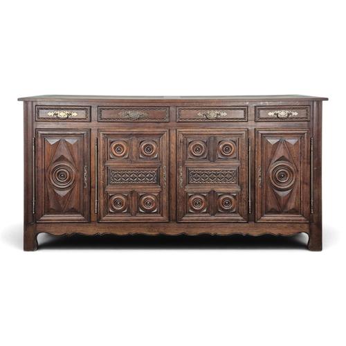 Low Sideboard with Four Doors in Oak Carved with Rosettes For Sale - Image 13 of 13