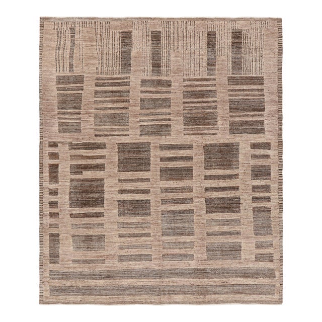 Rug & Kilim’s Moroccan Style Rug in Beige-Brown with Geometric Patterns - 13x18 For Sale