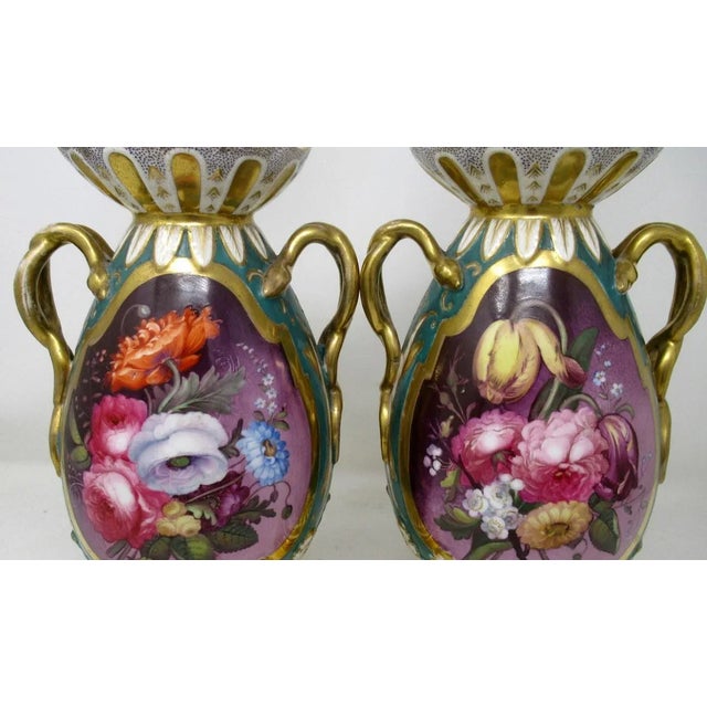 Antique Pair English Staffordshire Porcelain Table Lamps Ridgway or Rockingham For Sale - Image 12 of 13