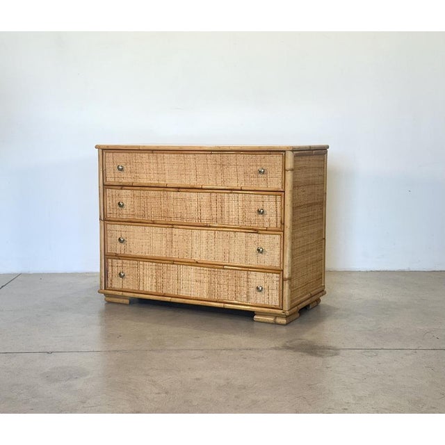 Mid-Century Modern Wicker and Bamboo Chest of Drawers, 1970s For Sale - Image 3 of 9