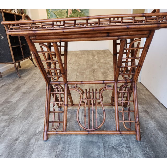 Late 20th Century Vintage Ralph Lauren Style Bamboo Butler Tray Table With Lyre Base For Sale - Image 5 of 17