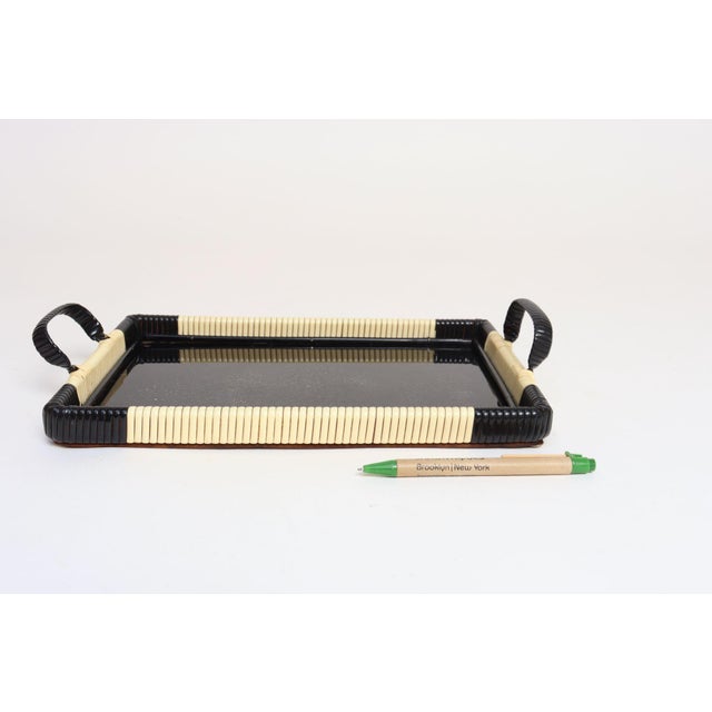 Glass Art Deco Cream and Black Woven Rubber Vanity/Serving Tray With Glass Surface For Sale - Image 7 of 15