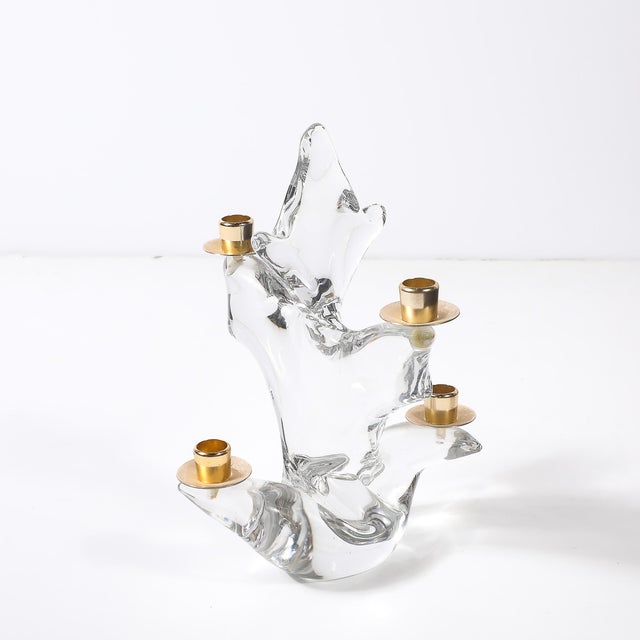 Pair of Mid-Century Crystal & Brass Candlestick Holders Signed Schneider For Sale In New York - Image 6 of 18