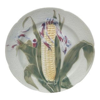 Majolica Corn Keller & Guerin Saint Clement Plate For Sale