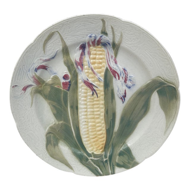 Majolica Corn Keller & Guerin Saint Clement Plate For Sale