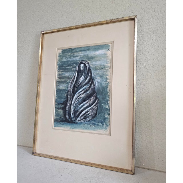 Mid-Century Modern 1930s Mid-Century Modernist Draped Figure Watercolor Signed in the Style Henry Moore For Sale - Image 3 of 12