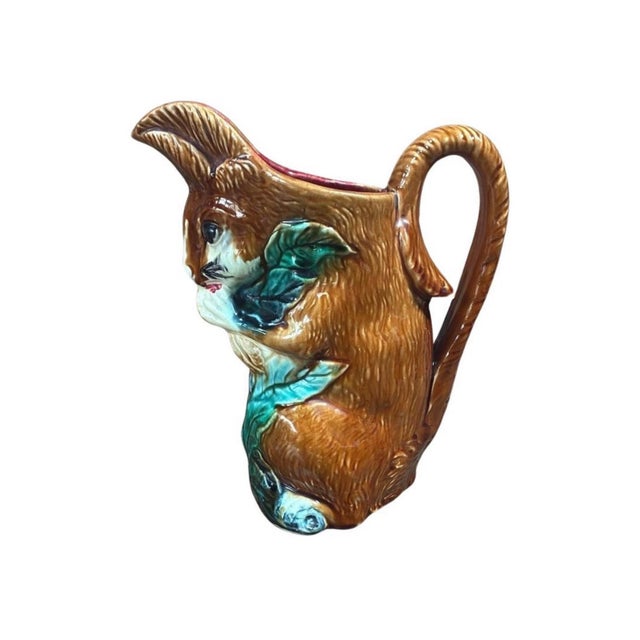 Majolica squirrel pitcher orchies, Circa 1890.
