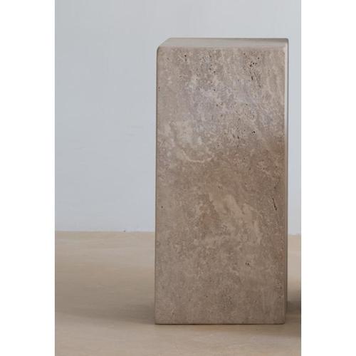 Cubes Square Muted Beige Travertine Decorative Side Table by Beije Avenue For Sale - Image 4 of 8