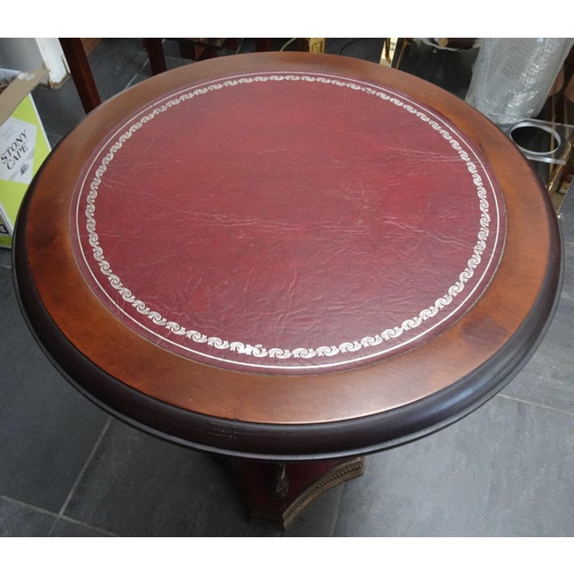 Neo-Classical Side Table in Leather Wood and Bronze, 1970s For Sale - Image 9 of 10