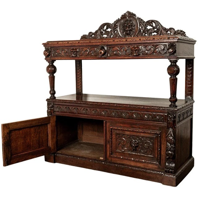 Antique Scottish Carved Oak Renaissance Revival Wine Server Buffet Sideboard For Sale - Image 12 of 12