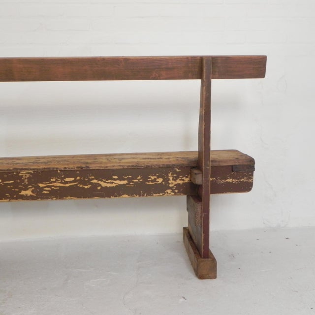 Pine Bench with Backrest, 1950s For Sale - Image 11 of 18
