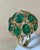 22Ct Natural Emerald, 12 Oval Stone Dome Shape Cocktail Ring 14 Kt Yellow Gold For Sale - Image 9 of 18