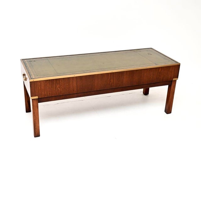 1950s Vintage Military Campaign Style Coffee Table with Leather Top, 1950 For Sale - Image 5 of 11