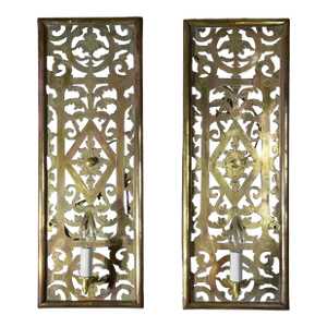One of a Kind Pair of Antique Brass Electrified Wall Sconces - Art Deco Style