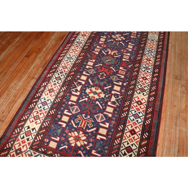 Red Zabihi Collection Antique Caucasian Kuba 19th Century Wide Runner - 3'11" x 12'1" For Sale - Image 8 of 11