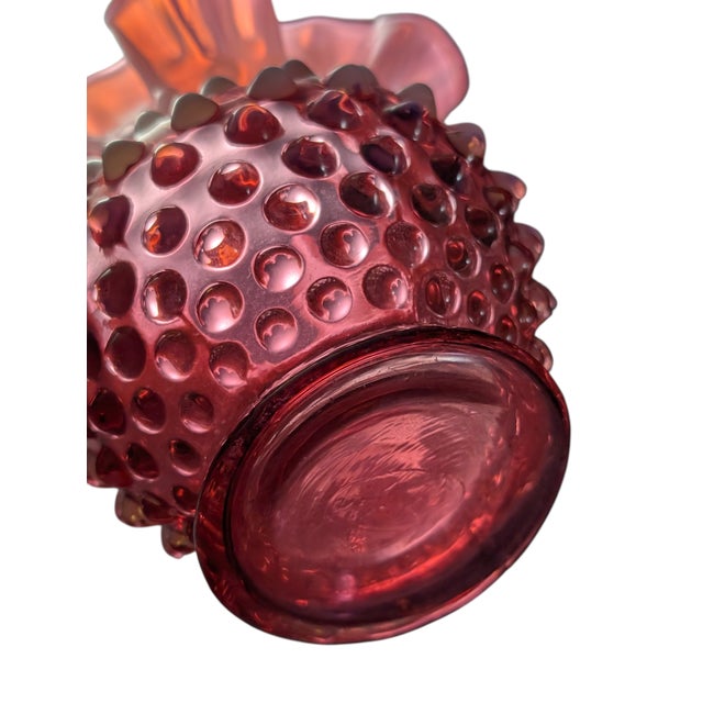 Mid-Century Modern Fenton Midcentury Cranberry Hobnail Opalescent Glass Bud Vase 4.5" For Sale - Image 3 of 5