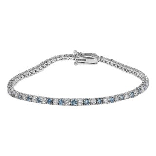 14K White Gold 4.0 Cttw Alternating White and Blue Lab Grown Diamond Tennis Bracelet - 7" inches For Sale