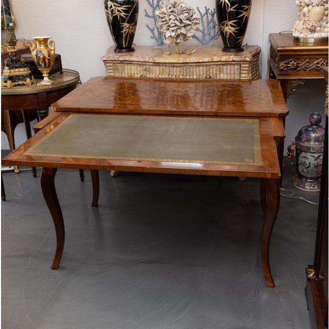 19th Century Louis XV Style Walnut Parquetry Writing Table With Brush Slide For Sale - Image 4 of 10