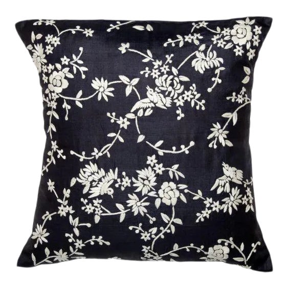 Chinese Garden Black & Ivory Pillow Case, 20" x 20" For Sale