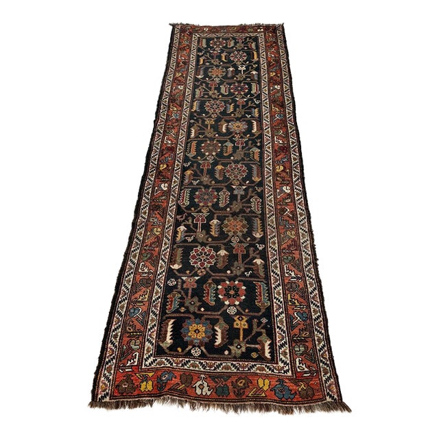 Antique Northwest Persian Runner Army, Sage, Lime Green with Terracotta & Lemon Rug 3.6 x 9.10 For Sale
