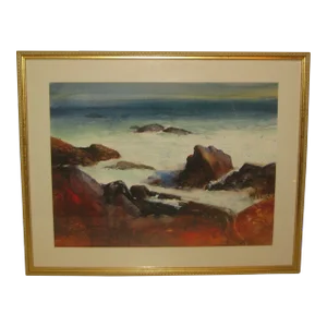 Original Paul George 'Crashing Waves Bass Rocks Gloucester' Ocean Painting