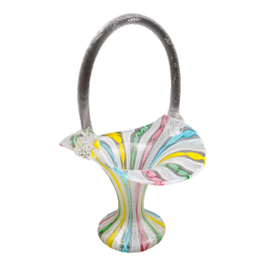 Zanfirico Murano Italy Vintage Latticino Hand Blown Art Glass Basket