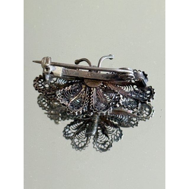 Mid Century Italian 800 Silver Filigree Butterfly Brooch For Sale - Image 13 of 15