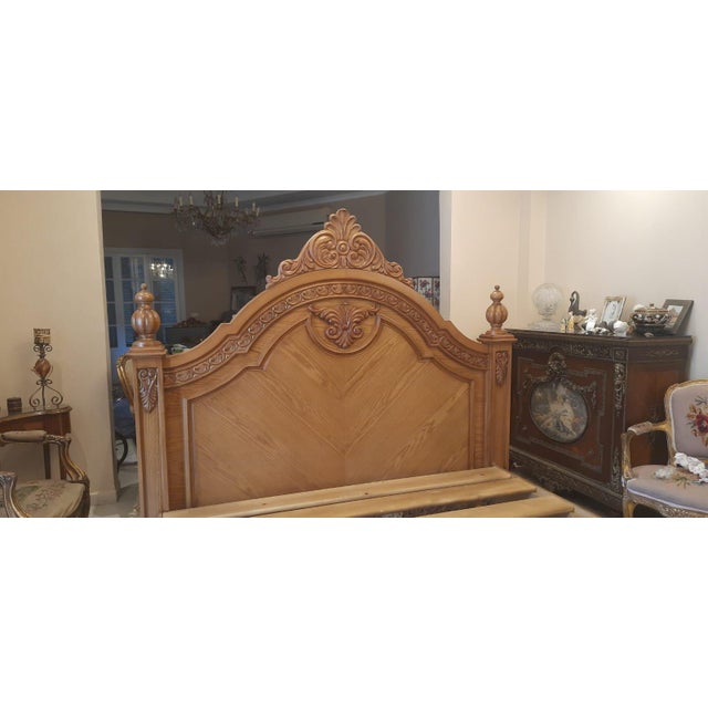 New European Classical / Baroque Revival Ornate Hand-Carved Solid Wood King Bed With Decorative Finials For Sale - Image 11 of 11