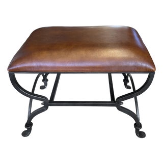 Iron Bench With Leather Upholstery For Sale