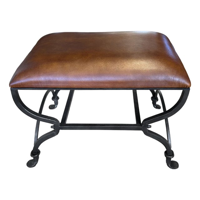 Iron Bench With Leather Upholstery For Sale