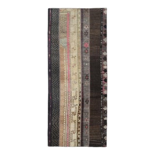 Vintage Patchwork Kilim Runner, Handwoven Anatolian Wool Rug, Muted Earth Tone Hallway Runner, Rustic Boho Entryway Rug For Sale