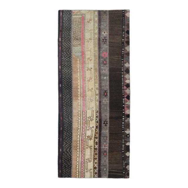 Vintage Patchwork Kilim Runner, Handwoven Anatolian Wool Rug, Muted Earth Tone Hallway Runner, Rustic Boho Entryway Rug For Sale