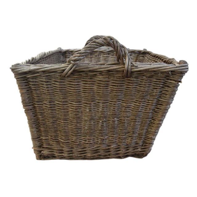 Farmhouse Rustic Primitive Farmhouse French Wicker Market Basket With Number Plate For Sale - Image 3 of 8