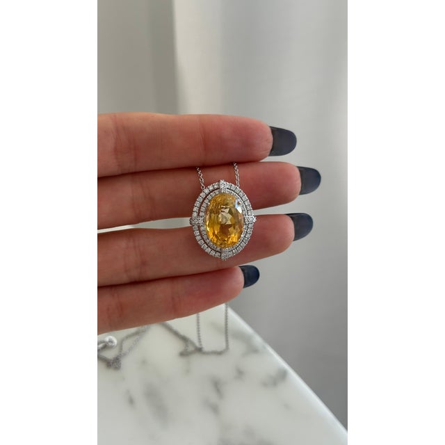 Natural Citrine Diamond Necklace 14k Gold 11.93 TCW Certified For Sale - Image 4 of 12