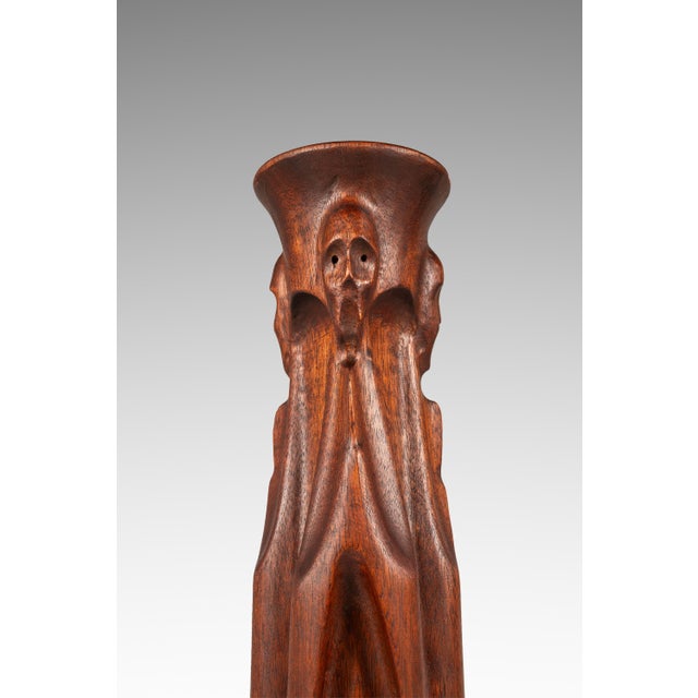 Mid-Century Modern Gothic Hand-Sculpted Oversized Candle Stick Holder Carved From Solid Teak, Usa, C. 1960s For Sale - Image 12 of 14