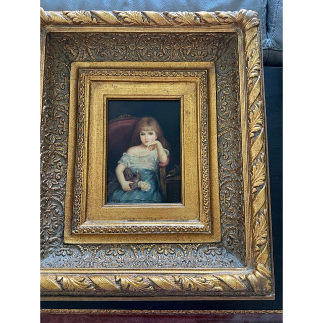 Late 19th Century Late 19th Century Victorian-Style Portrait of a Young Girl With Doll by R. Wilson – Ornate Gilt Frame For Sale - Image 5 of 8