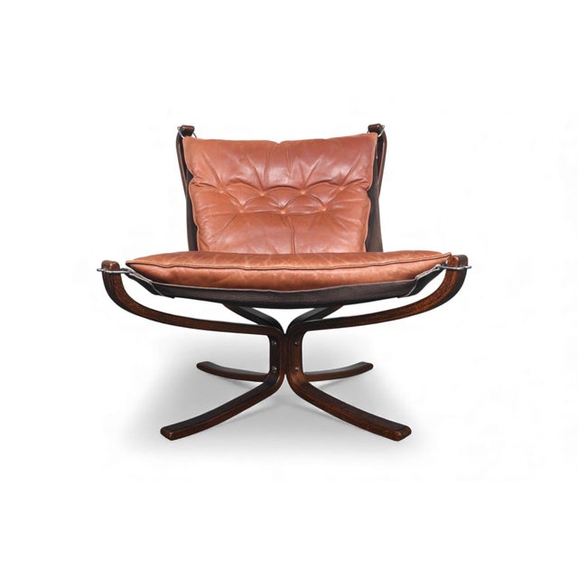 Animal Skin Mid 20th Century Lowback Falcon Chair in Cognac Leather by Sigurd Ressell For Sale - Image 7 of 10