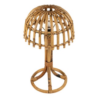 Mid-Century Bamboo and Rattan Mushroom Table Lamp in the style of Louis Sognot, France, 1960s For Sale