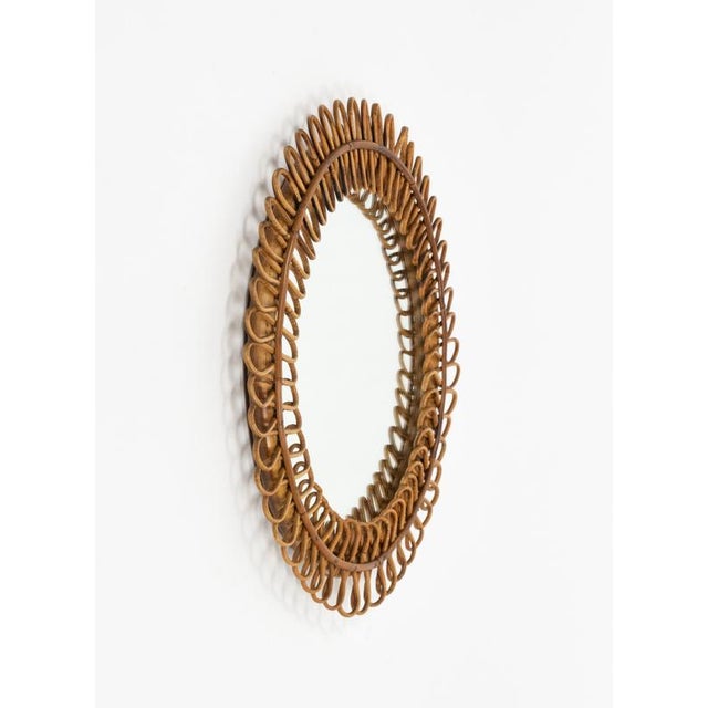 Mid-Century Modern Mid-Century Round Rattan and Bamboo Wall Mirror in the style of Franco Albini, Italy, 1960s For Sale - Image 3 of 11