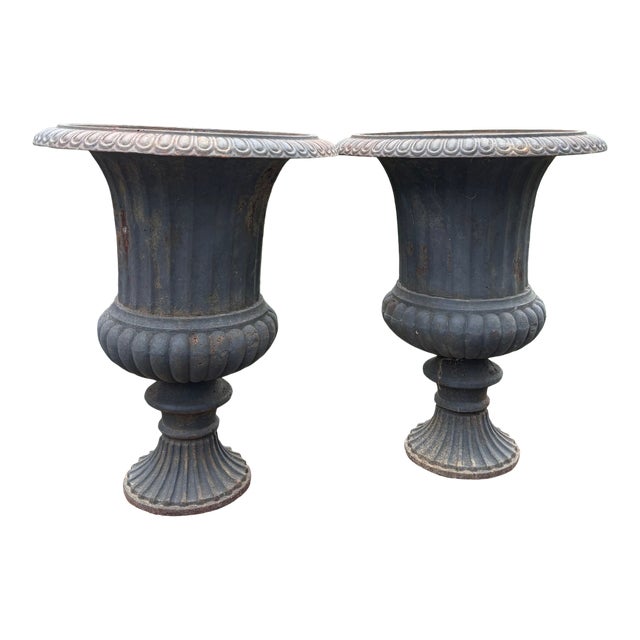 Late 20th Century Large Cast Iron Urns - Set of 2 For Sale