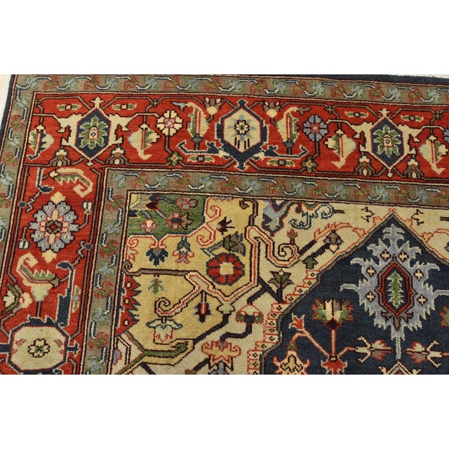 Serapi Rug 9’2” X 11’11” Blue Wool Tribal Hand-Knotted Oriental Carpet For Sale In Philadelphia - Image 6 of 12