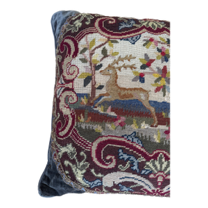 Large Antique 19thc English Needlepoint Scenic Tapestry Cushion Pillow