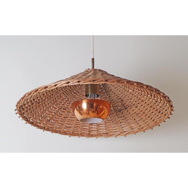 1950s Wicker, Copper and Brass Pendant Lamp, Sweden, 1950s For Sale - Image 5 of 13
