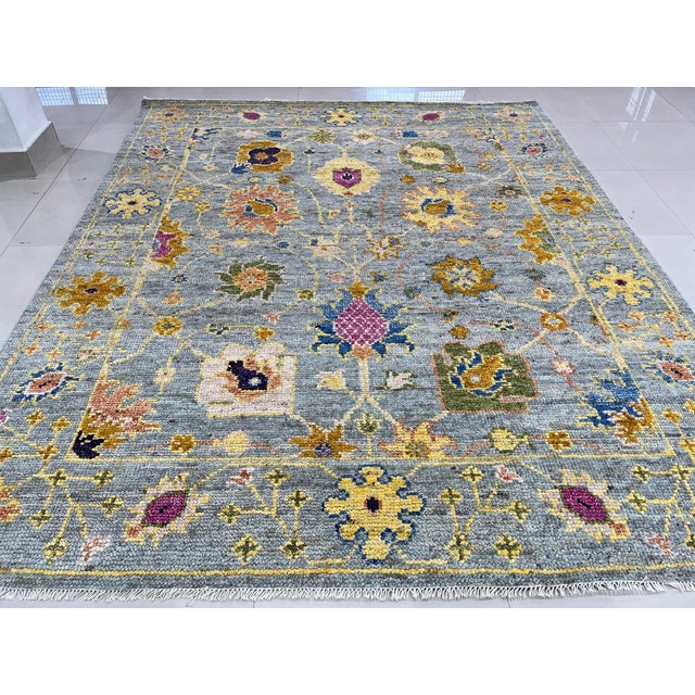 Fiona Oriental Gray Hand-Knotted Wool Rug Carpet, Allover Jewel Tone Design For Sale - Image 4 of 6